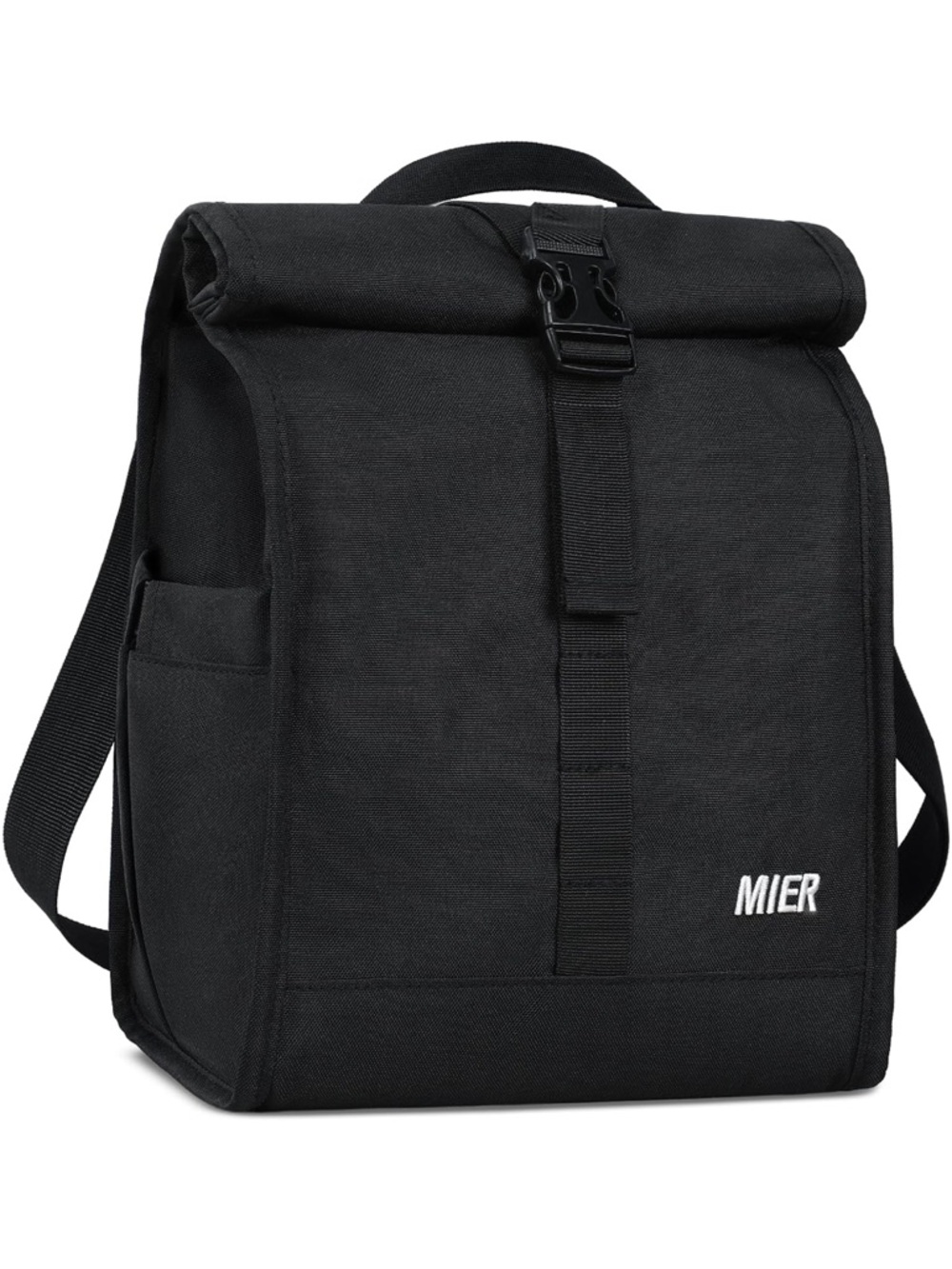 MIER Black Roll-Top Urban Backpack and lunch bag